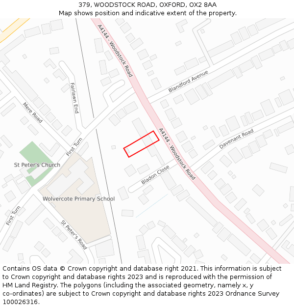 379, WOODSTOCK ROAD, OXFORD, OX2 8AA: Location map and indicative extent of plot