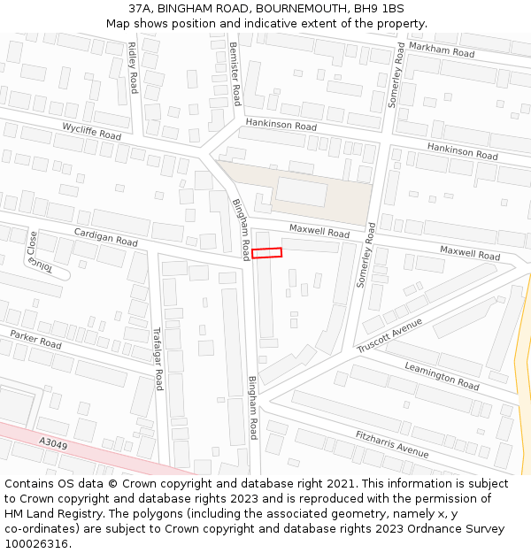 37A, BINGHAM ROAD, BOURNEMOUTH, BH9 1BS: Location map and indicative extent of plot