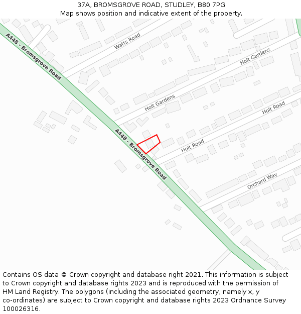 37A, BROMSGROVE ROAD, STUDLEY, B80 7PG: Location map and indicative extent of plot
