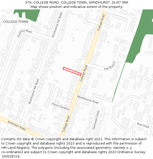 37A, COLLEGE ROAD, COLLEGE TOWN, SANDHURST, GU47 0RA: Location map and indicative extent of plot