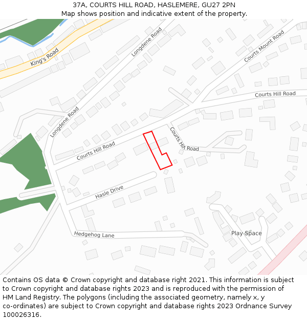 37A, COURTS HILL ROAD, HASLEMERE, GU27 2PN: Location map and indicative extent of plot