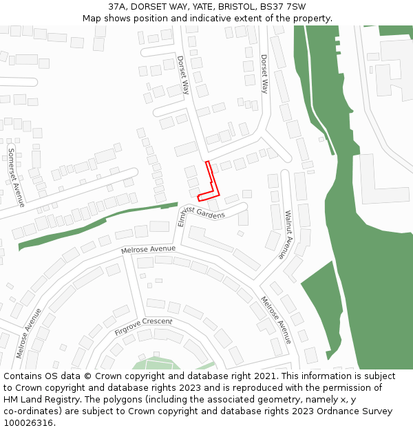 37A, DORSET WAY, YATE, BRISTOL, BS37 7SW: Location map and indicative extent of plot
