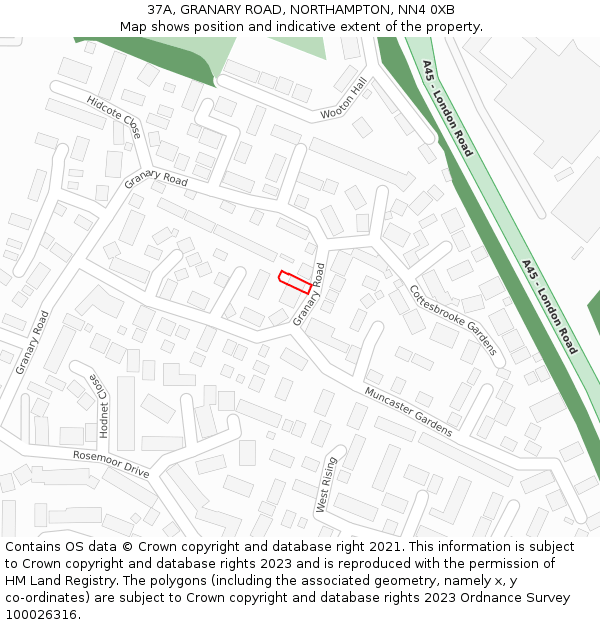 37A, GRANARY ROAD, NORTHAMPTON, NN4 0XB: Location map and indicative extent of plot