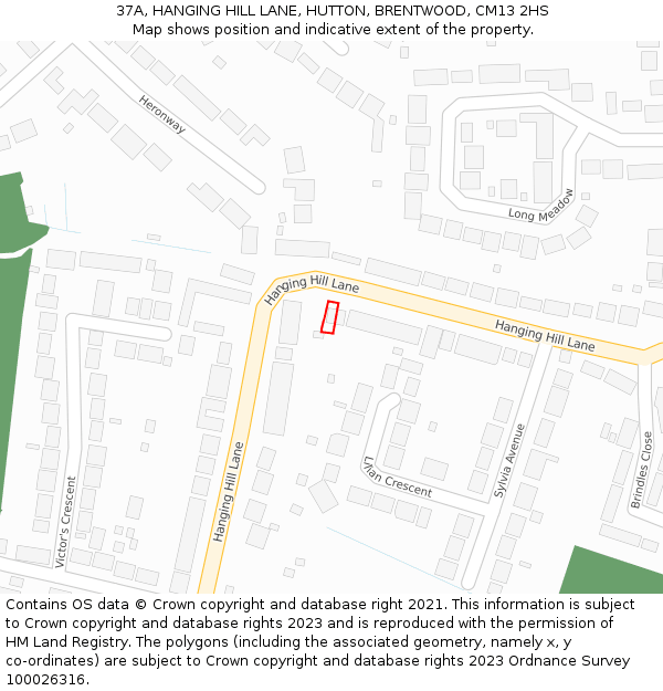 37A, HANGING HILL LANE, HUTTON, BRENTWOOD, CM13 2HS: Location map and indicative extent of plot
