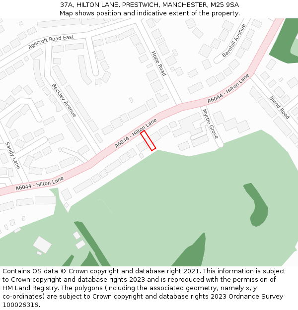 37A, HILTON LANE, PRESTWICH, MANCHESTER, M25 9SA: Location map and indicative extent of plot