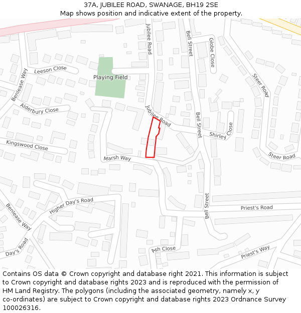 37A, JUBILEE ROAD, SWANAGE, BH19 2SE: Location map and indicative extent of plot