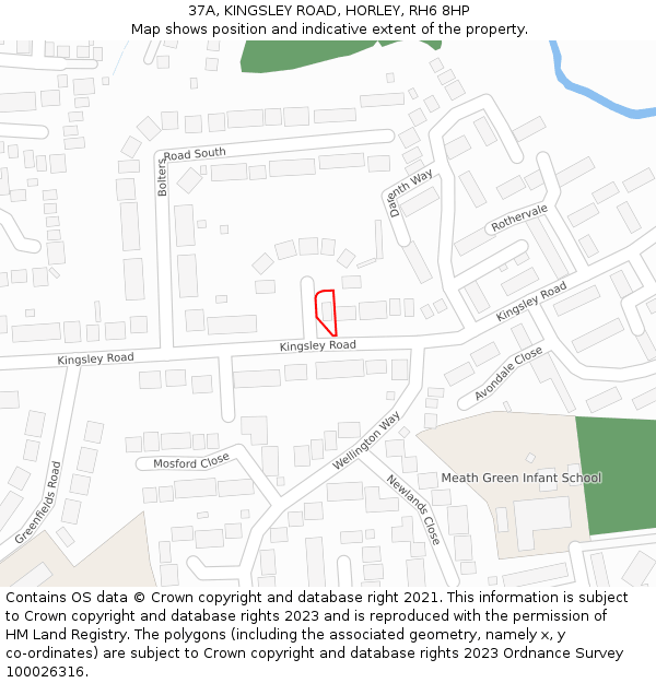 37A, KINGSLEY ROAD, HORLEY, RH6 8HP: Location map and indicative extent of plot