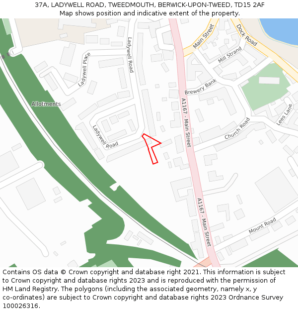 37A, LADYWELL ROAD, TWEEDMOUTH, BERWICK-UPON-TWEED, TD15 2AF: Location map and indicative extent of plot