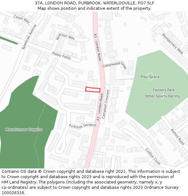 37A, LONDON ROAD, PURBROOK, WATERLOOVILLE, PO7 5LF: Location map and indicative extent of plot