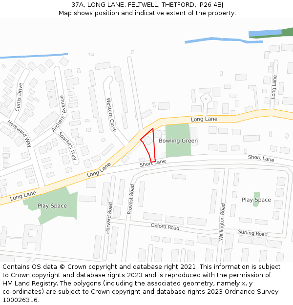 37A, LONG LANE, FELTWELL, THETFORD, IP26 4BJ: Location map and indicative extent of plot