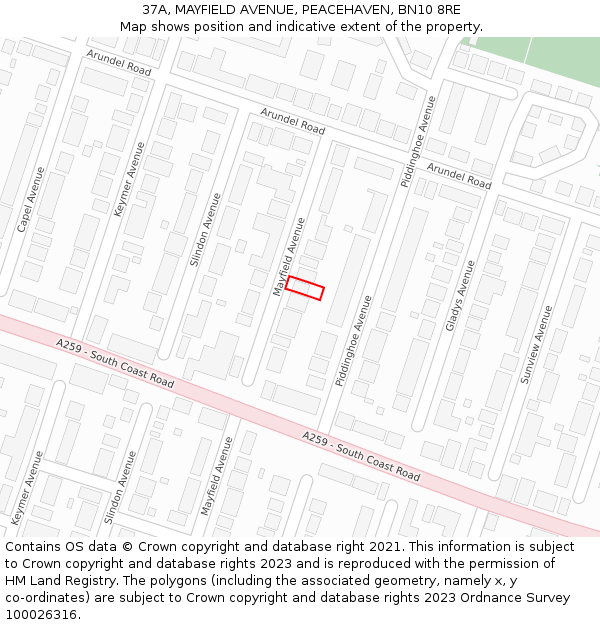 37A, MAYFIELD AVENUE, PEACEHAVEN, BN10 8RE: Location map and indicative extent of plot