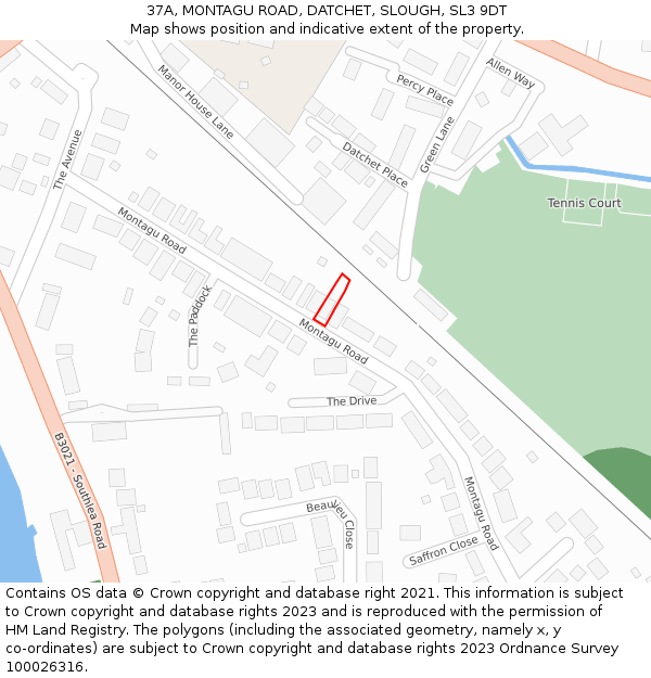 37A, MONTAGU ROAD, DATCHET, SLOUGH, SL3 9DT: Location map and indicative extent of plot