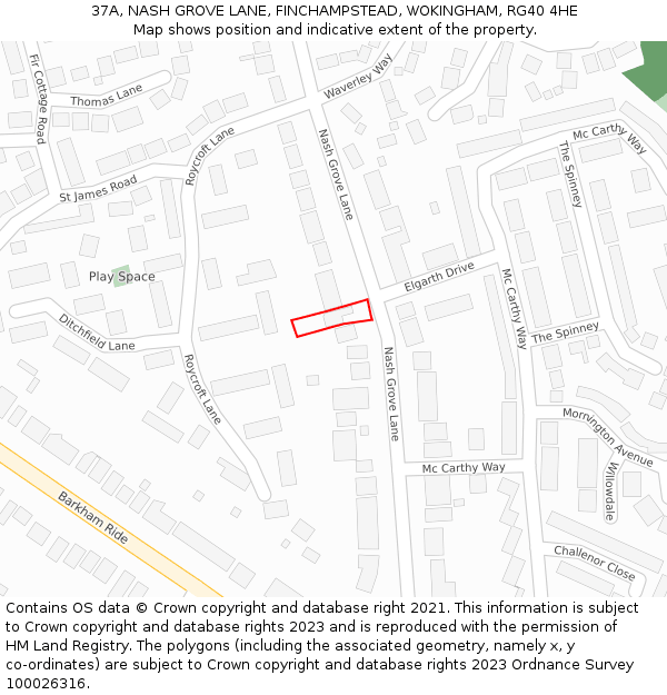 37A, NASH GROVE LANE, FINCHAMPSTEAD, WOKINGHAM, RG40 4HE: Location map and indicative extent of plot