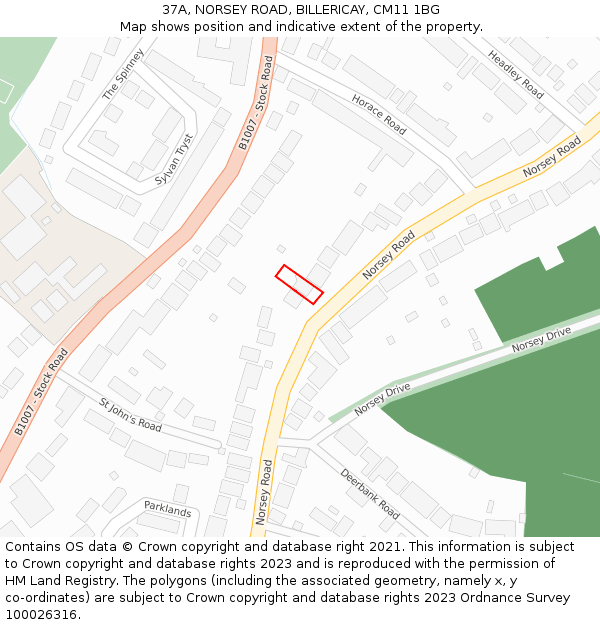 37A, NORSEY ROAD, BILLERICAY, CM11 1BG: Location map and indicative extent of plot