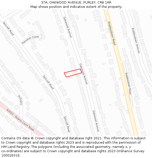 37A, OAKWOOD AVENUE, PURLEY, CR8 1AR: Location map and indicative extent of plot