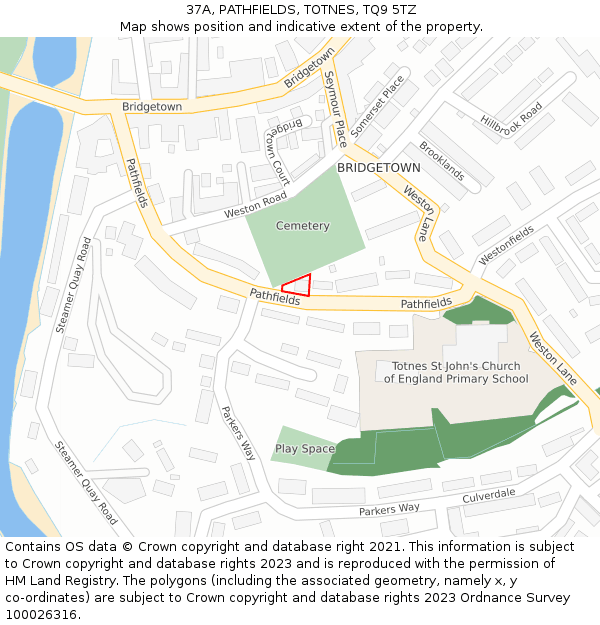 37A, PATHFIELDS, TOTNES, TQ9 5TZ: Location map and indicative extent of plot