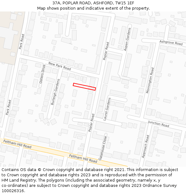 37A, POPLAR ROAD, ASHFORD, TW15 1EF: Location map and indicative extent of plot