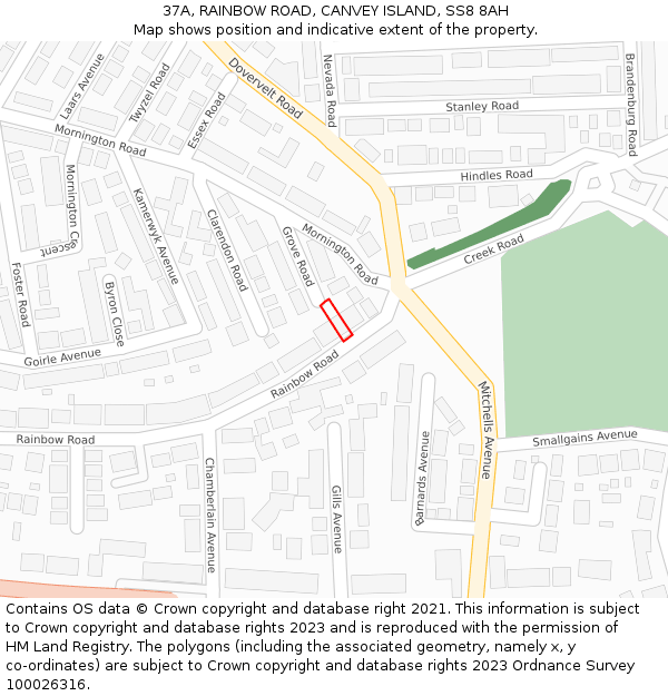 37A, RAINBOW ROAD, CANVEY ISLAND, SS8 8AH: Location map and indicative extent of plot