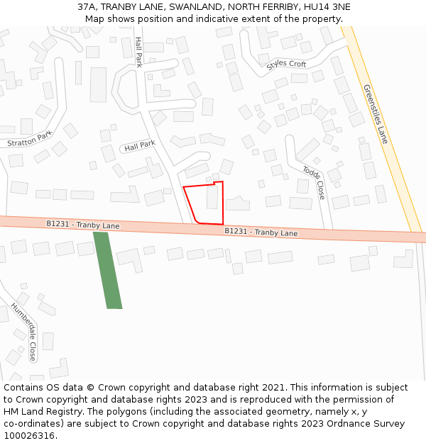 37A, TRANBY LANE, SWANLAND, NORTH FERRIBY, HU14 3NE: Location map and indicative extent of plot