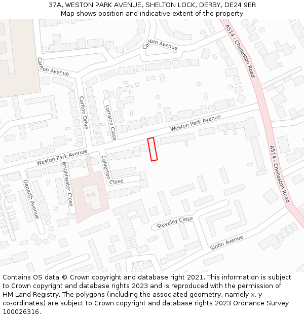 37A, WESTON PARK AVENUE, SHELTON LOCK, DERBY, DE24 9ER: Location map and indicative extent of plot