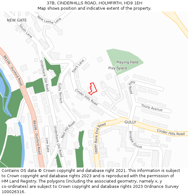 37B, CINDERHILLS ROAD, HOLMFIRTH, HD9 1EH: Location map and indicative extent of plot