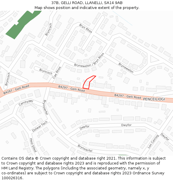 37B, GELLI ROAD, LLANELLI, SA14 9AB: Location map and indicative extent of plot