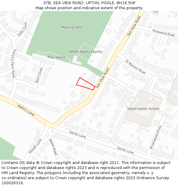 37B, SEA VIEW ROAD, UPTON, POOLE, BH16 5NF: Location map and indicative extent of plot