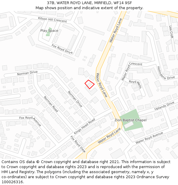 37B, WATER ROYD LANE, MIRFIELD, WF14 9SF: Location map and indicative extent of plot