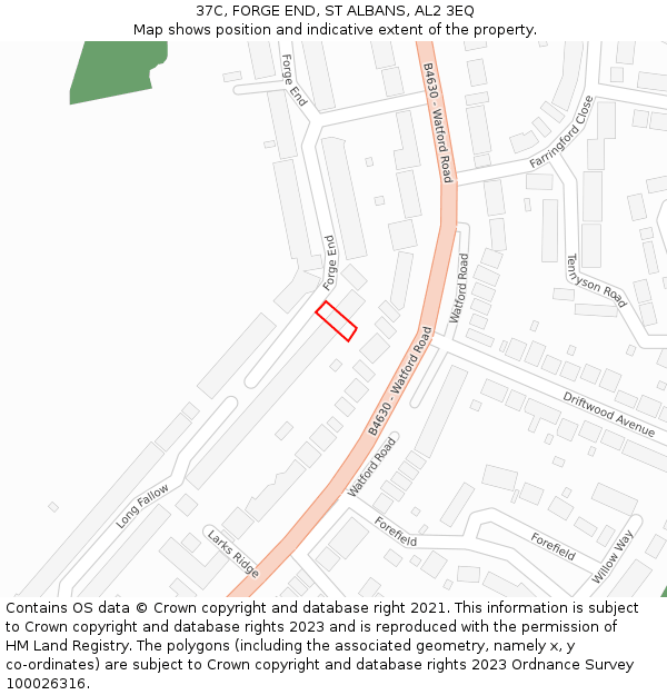 37C, FORGE END, ST ALBANS, AL2 3EQ: Location map and indicative extent of plot