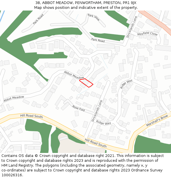 38, ABBOT MEADOW, PENWORTHAM, PRESTON, PR1 9JX: Location map and indicative extent of plot