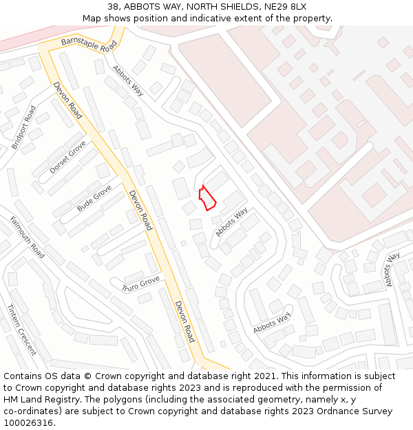 38, ABBOTS WAY, NORTH SHIELDS, NE29 8LX: Location map and indicative extent of plot