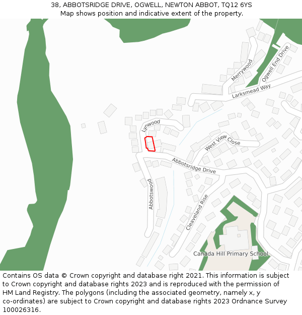 38, ABBOTSRIDGE DRIVE, OGWELL, NEWTON ABBOT, TQ12 6YS: Location map and indicative extent of plot