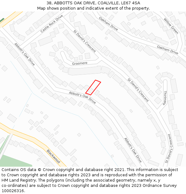 38, ABBOTTS OAK DRIVE, COALVILLE, LE67 4SA: Location map and indicative extent of plot