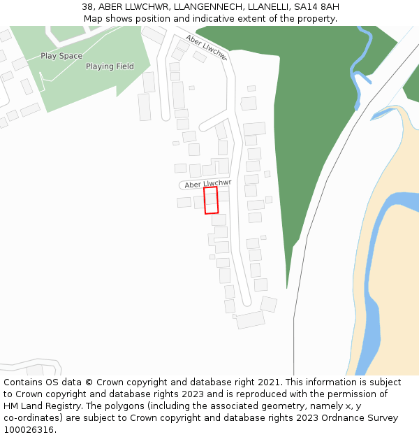 38, ABER LLWCHWR, LLANGENNECH, LLANELLI, SA14 8AH: Location map and indicative extent of plot