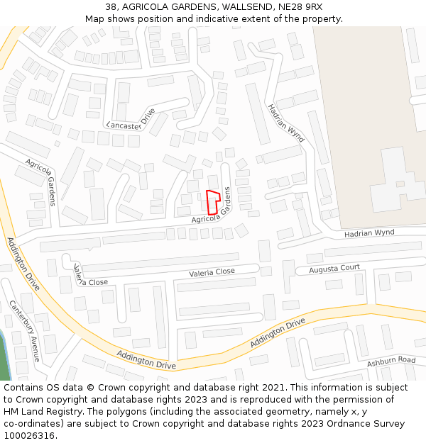 38, AGRICOLA GARDENS, WALLSEND, NE28 9RX: Location map and indicative extent of plot