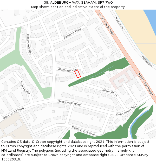 38, ALDEBURGH WAY, SEAHAM, SR7 7WQ: Location map and indicative extent of plot