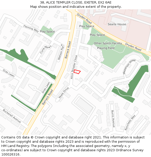 38, ALICE TEMPLER CLOSE, EXETER, EX2 6AE: Location map and indicative extent of plot