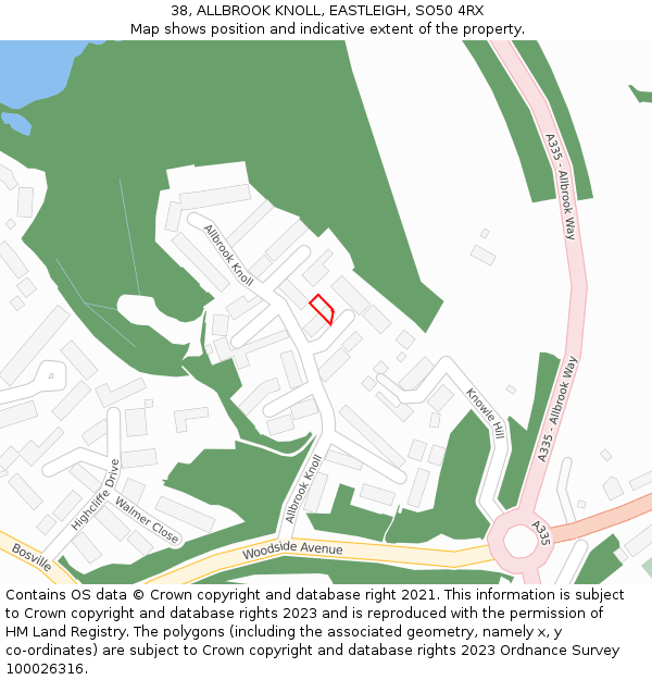 38, ALLBROOK KNOLL, EASTLEIGH, SO50 4RX: Location map and indicative extent of plot