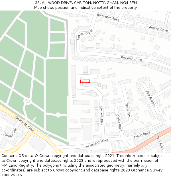 38, ALLWOOD DRIVE, CARLTON, NOTTINGHAM, NG4 3EH: Location map and indicative extent of plot