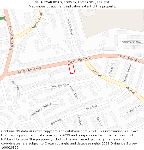 38, ALTCAR ROAD, FORMBY, LIVERPOOL, L37 8DT: Location map and indicative extent of plot