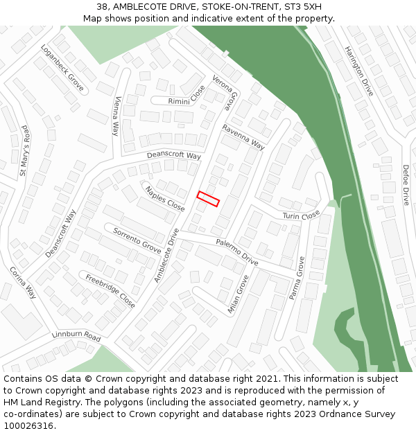 38, AMBLECOTE DRIVE, STOKE-ON-TRENT, ST3 5XH: Location map and indicative extent of plot
