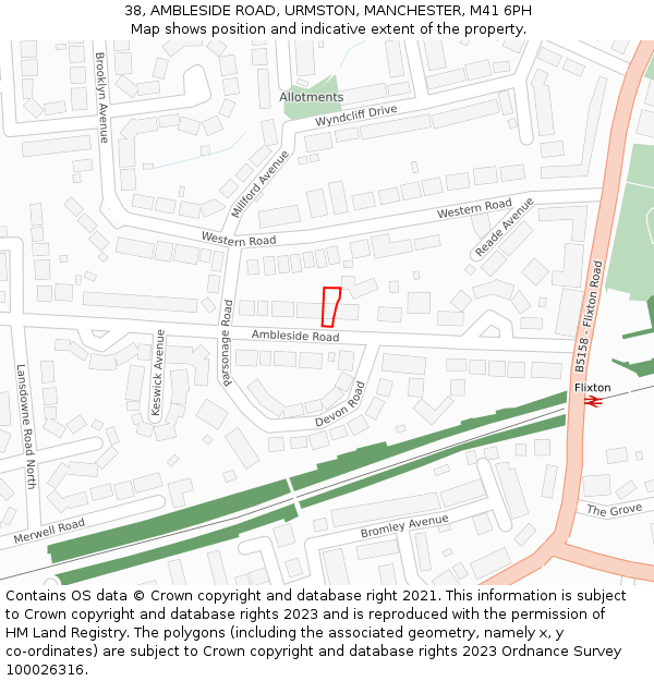 38, AMBLESIDE ROAD, URMSTON, MANCHESTER, M41 6PH: Location map and indicative extent of plot