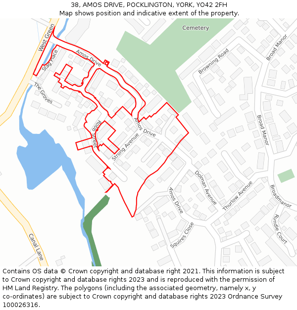 38, AMOS DRIVE, POCKLINGTON, YORK, YO42 2FH: Location map and indicative extent of plot