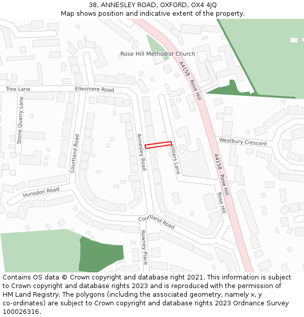 38, ANNESLEY ROAD, OXFORD, OX4 4JQ: Location map and indicative extent of plot