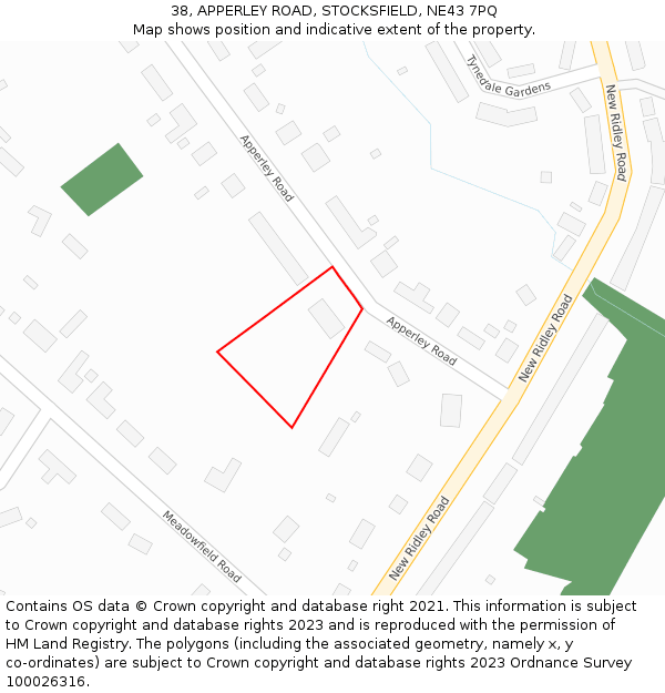 38, APPERLEY ROAD, STOCKSFIELD, NE43 7PQ: Location map and indicative extent of plot