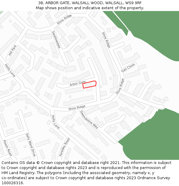 38, ARBOR GATE, WALSALL WOOD, WALSALL, WS9 9RF: Location map and indicative extent of plot