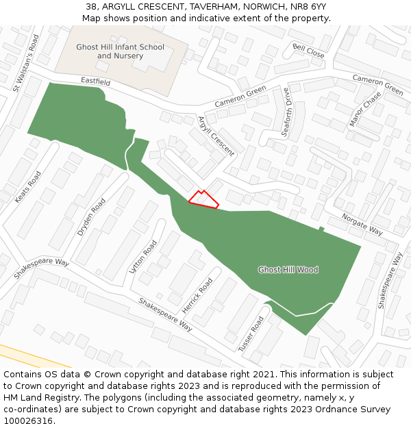 38, ARGYLL CRESCENT, TAVERHAM, NORWICH, NR8 6YY: Location map and indicative extent of plot