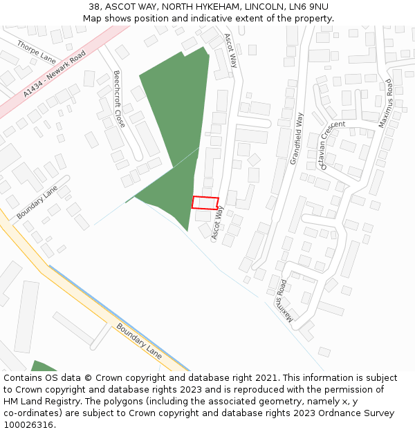 38, ASCOT WAY, NORTH HYKEHAM, LINCOLN, LN6 9NU: Location map and indicative extent of plot