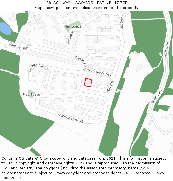 38, ASH WAY, HAYWARDS HEATH, RH17 7GE: Location map and indicative extent of plot