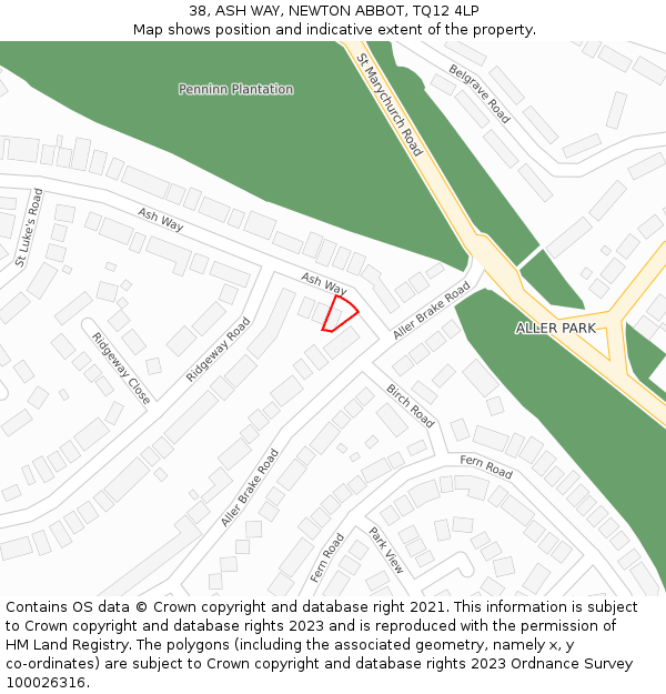 38, ASH WAY, NEWTON ABBOT, TQ12 4LP: Location map and indicative extent of plot